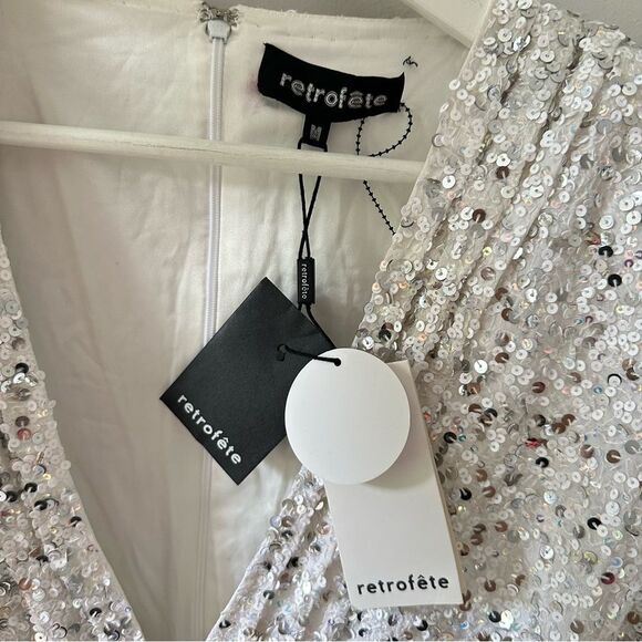 Retrofete Aubrielle Sequin Chiffon Mini Dress - White Silver - Picture 6 of 8